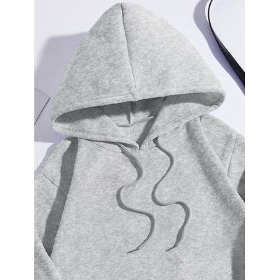 EZwear Sculpture & Letter Graphic Kangaroo Pocket Drawstring Thermal Hoodie - C