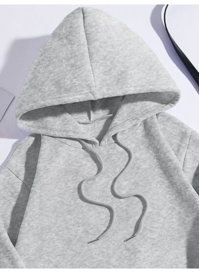 EZwear Sculpture & Letter Graphic Kangaroo Pocket Drawstring Thermal Hoodie - C