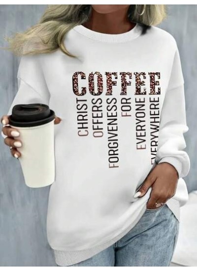 LUNE Women.S Coffee Print Fleece Sweatshirt - Choose Your Size