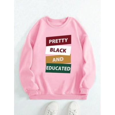 Essnce Women.s Color Block Letter Print Fleece Sweatshirt - Choose Your Size