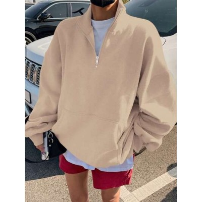 Half Zip Kangaroo Pocket Drop Shoulder Sweatshirt - Choose Your Size