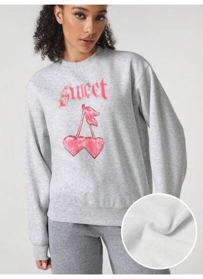 JUNG HANA Women.s Warm Crewneck Sweatshirt With Letter Print And Dropped Shoulde