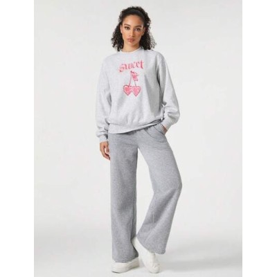 JUNG HANA Women.s Warm Crewneck Sweatshirt With Letter Print And Dropped Shoulde