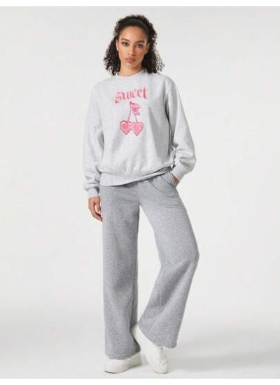 JUNG HANA Women.s Warm Crewneck Sweatshirt With Letter Print And Dropped Shoulde