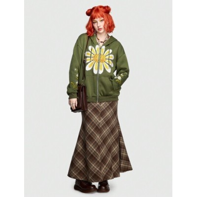 Hippie Women.s Daisy Print Zip Up Hoodie - Choose Your Size