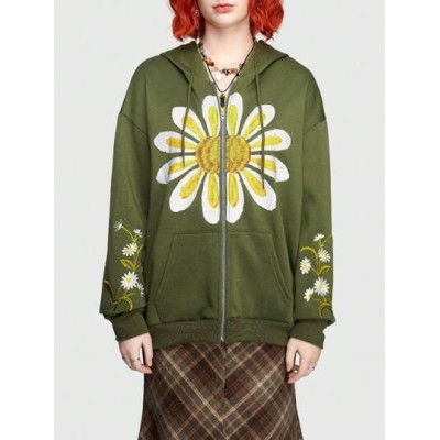 Hippie Women.s Daisy Print Zip Up Hoodie - Choose Your Size