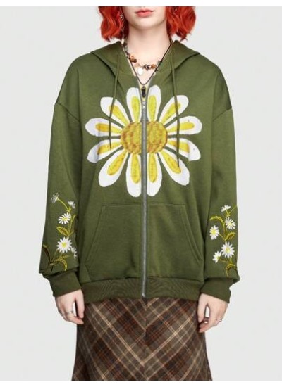 Hippie Women.s Daisy Print Zip Up Hoodie - Choose Your Size