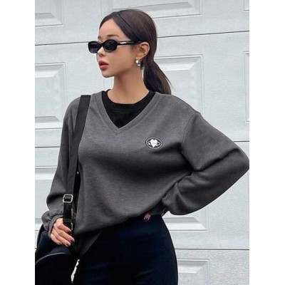 Letter Embroidery Detail Drop Shoulder 2 In 1 Sweatshirt - Choose Your Size