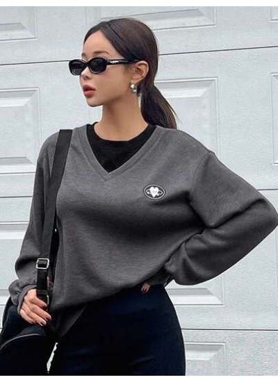 Letter Embroidery Detail Drop Shoulder 2 In 1 Sweatshirt - Choose Your Size