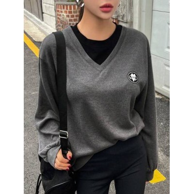 Letter Embroidery Detail Drop Shoulder 2 In 1 Sweatshirt - Choose Your Size