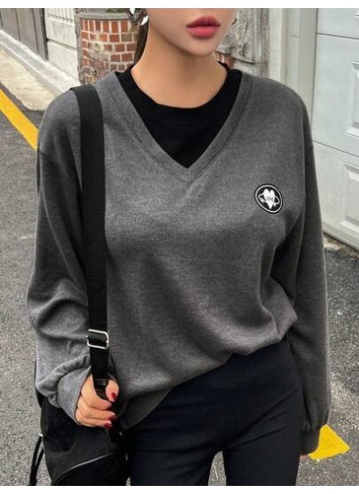 Letter Embroidery Detail Drop Shoulder 2 In 1 Sweatshirt - Choose Your Size