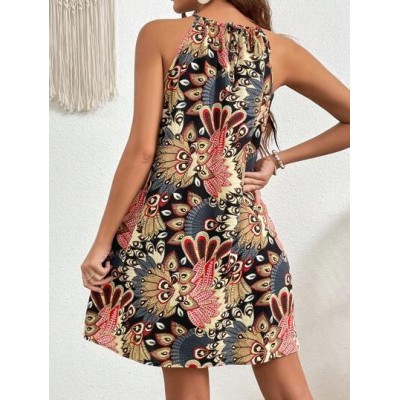 VCAY Boho Print Halter Neck Backless Summer Women Dresses - Choose Your Size