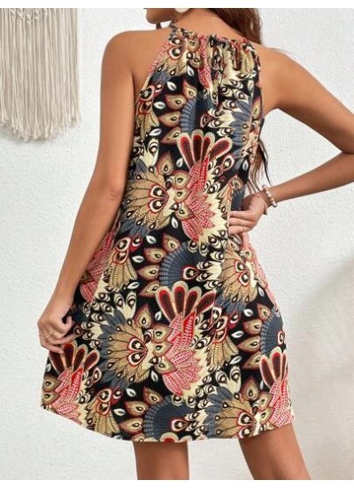 VCAY Boho Print Halter Neck Backless Summer Women Dresses - Choose Your Size