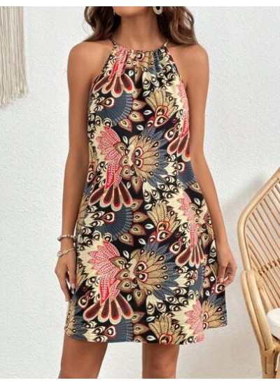 VCAY Boho Print Halter Neck Backless Summer Women Dresses - Choose Your Size