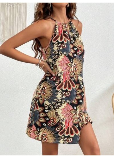 VCAY Boho Print Halter Neck Backless Summer Women Dresses - Choose Your Size