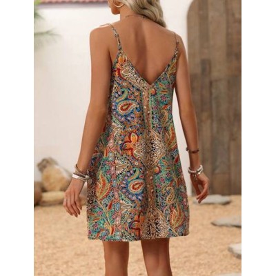 LUNE Women.s Bohemian Style Printed Wrap Dress With V-Neck, Open Back And Tasse