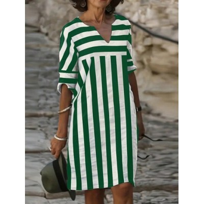 Essnce Striped V-Neck Casual Dress - Choose Your Size