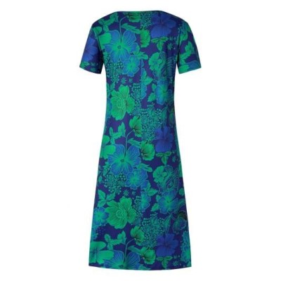 LUNE Women.s Summer Floral Printed Slit V-Neck Short Sleeve Dress With Pockets