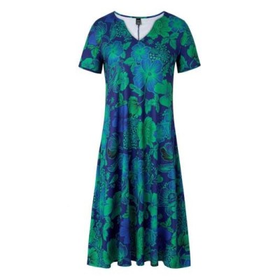 LUNE Women.s Summer Floral Printed Slit V-Neck Short Sleeve Dress With Pockets