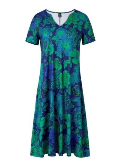 LUNE Women.s Summer Floral Printed Slit V-Neck Short Sleeve Dress With Pockets