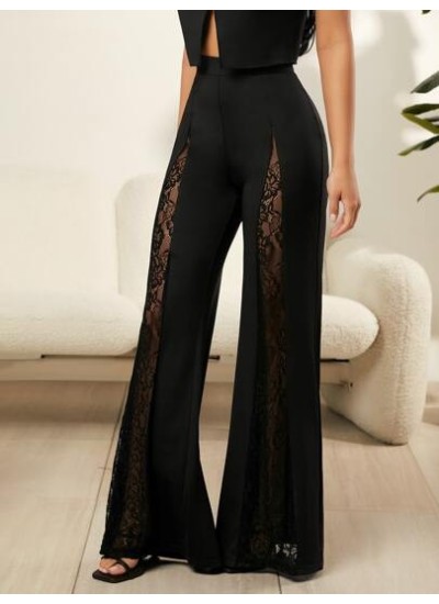 SXY Sexy Contrast Lace Flare Leg Pants - Choose Your Size