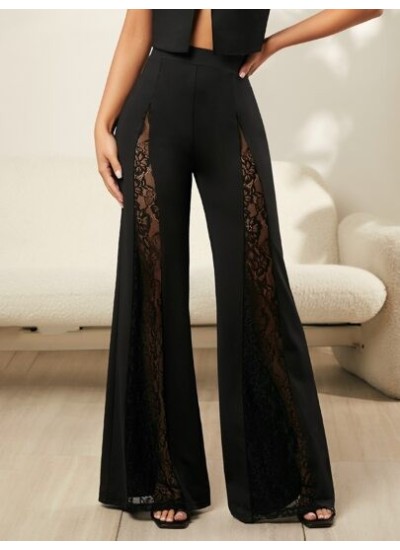 SXY Sexy Contrast Lace Flare Leg Pants - Choose Your Size