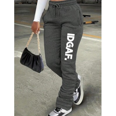 EZwear Letter Printed Fleece Sweatpants - Choose Your Size