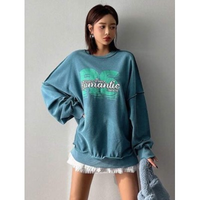 Women.S Letter Print Drop Shoulder Long Sleeve Sweatshirt - Choose Your Size