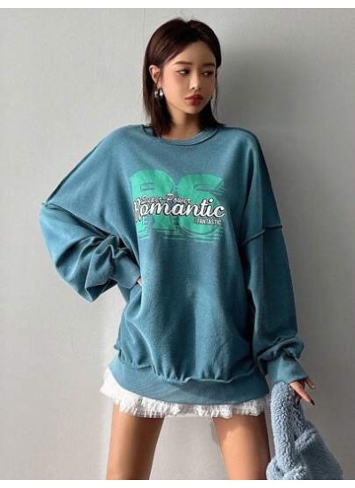 Women.S Letter Print Drop Shoulder Long Sleeve Sweatshirt - Choose Your Size