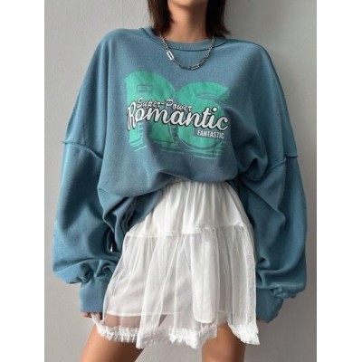 Women.S Letter Print Drop Shoulder Long Sleeve Sweatshirt - Choose Your Size