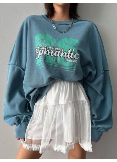 Women.S Letter Print Drop Shoulder Long Sleeve Sweatshirt - Choose Your Size