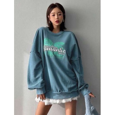 Women.S Letter Print Drop Shoulder Long Sleeve Sweatshirt - Choose Your Size