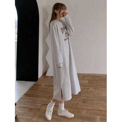 Women.S Drop Shoulder Long Sweatshirt With Letter Print - Choose Your Size