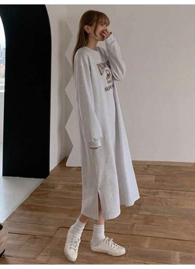 Women.S Drop Shoulder Long Sweatshirt With Letter Print - Choose Your Size