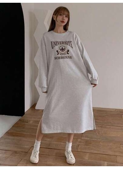 Women.S Drop Shoulder Long Sweatshirt With Letter Print - Choose Your Size