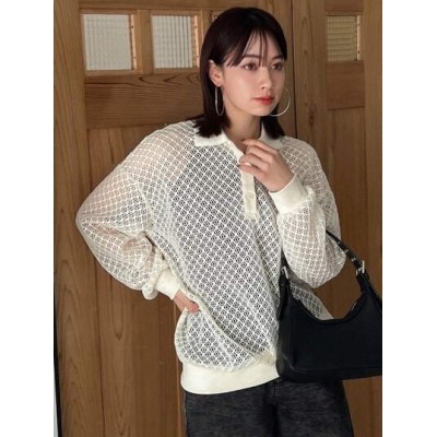 Women.s Hollow Out Knitted Polo Neck Sweatshirt - Choose Your Size