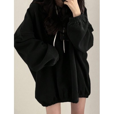 Loose Fit Drop Shoulder Drawstring Hoodie For Women - Choose Your Size