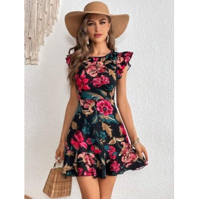 Clasi Floral Print Ruffle Trim Dress - Choose Your Size