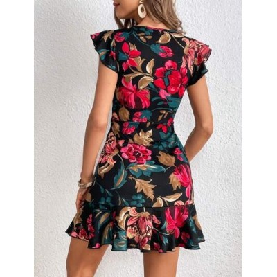 Clasi Floral Print Ruffle Trim Dress - Choose Your Size