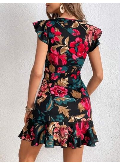 Clasi Floral Print Ruffle Trim Dress - Choose Your Size