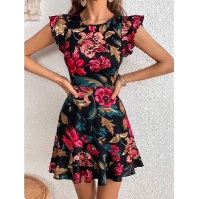 Clasi Floral Print Ruffle Trim Dress - Choose Your Size