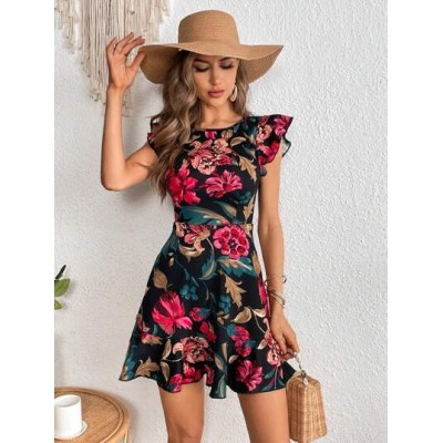 Clasi Floral Print Ruffle Trim Dress - Choose Your Size