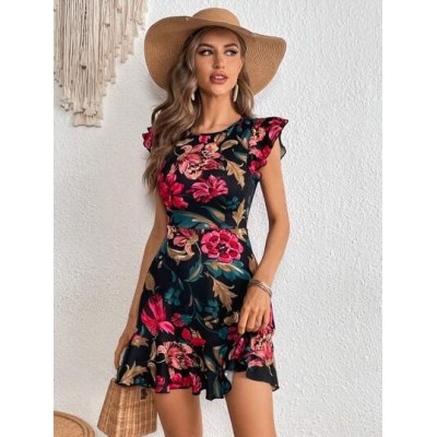 Clasi Floral Print Ruffle Trim Dress - Choose Your Size