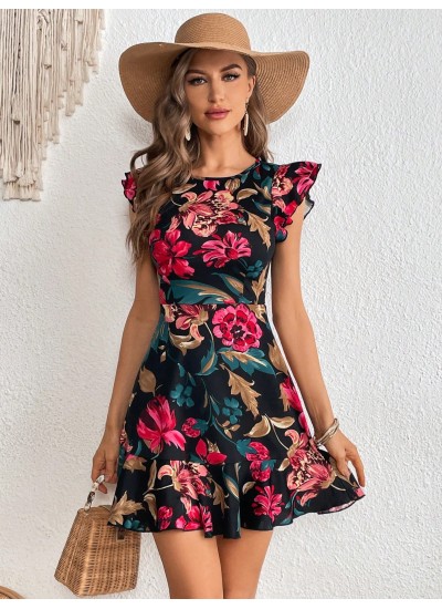 Clasi Floral Print Ruffle Trim Dress - Choose Your Size