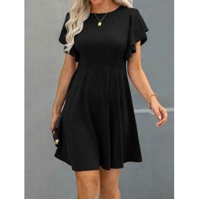 LUNE Solid Butterfly Sleeve A-line Dress - Choose Your Size