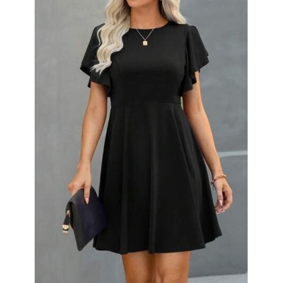 LUNE Solid Butterfly Sleeve A-line Dress - Choose Your Size