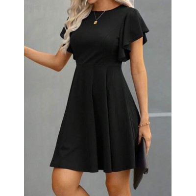 LUNE Solid Butterfly Sleeve A-line Dress - Choose Your Size