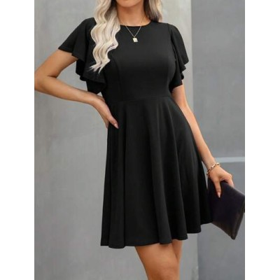 LUNE Solid Butterfly Sleeve A-line Dress - Choose Your Size