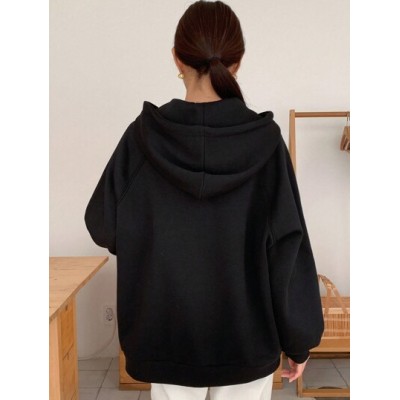 Dazy Star Women.s Simple Black Hoodie With Half Zipper - Choose Your Size