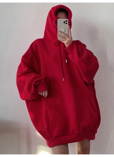 Women.s Solid Color Drop Shoulder Drawstring Hooded Sweatshirt - Choose Your Si